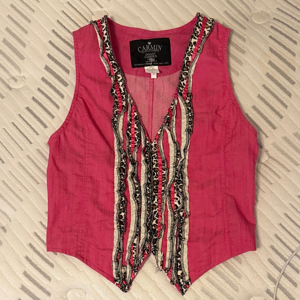 Carmin Pink Sleeveless Top with Decorative Trim